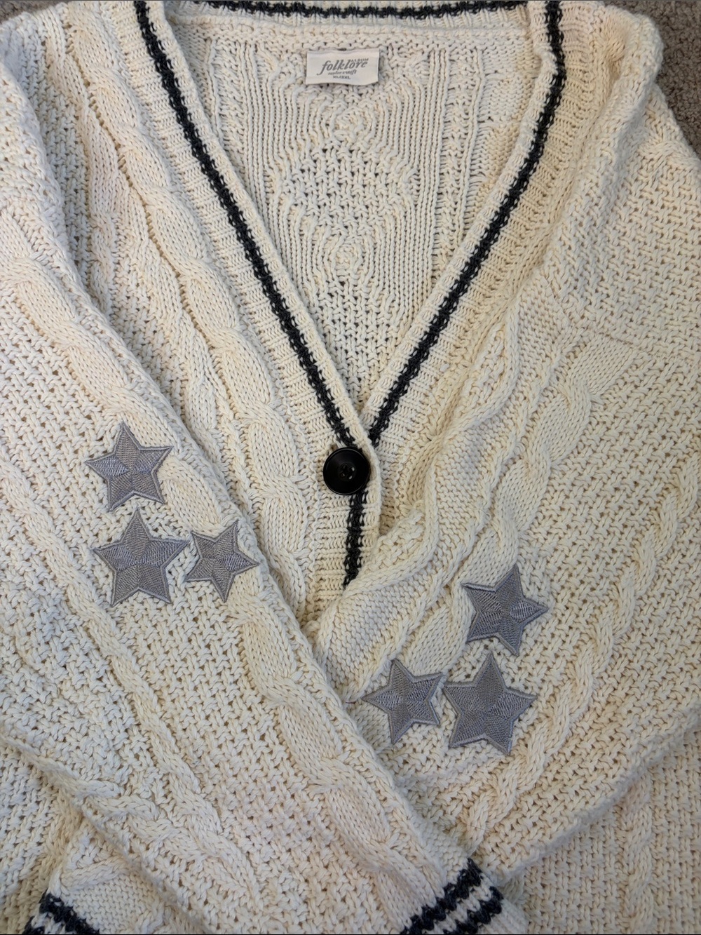 Taylor Swift Folklore Cardigan Sweater Cableknit Cream Gray Silver Stars XL/2XL - Picture 11 of 11